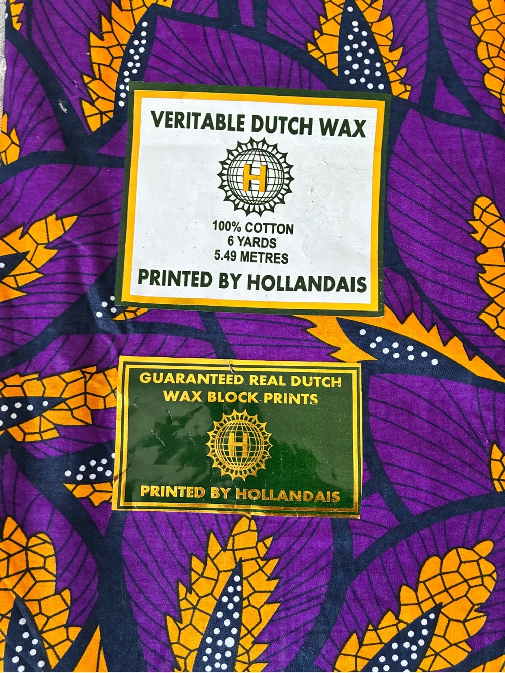 Veritable Dutch Wax Cotton Fabric - Purple & Yellow Wax Block Print